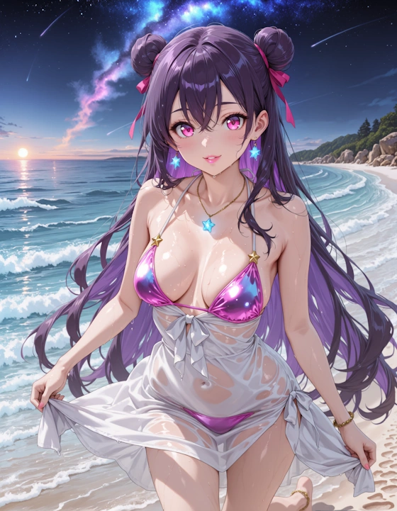 Ayame with purple hair, gothic elegance and mysterious aura